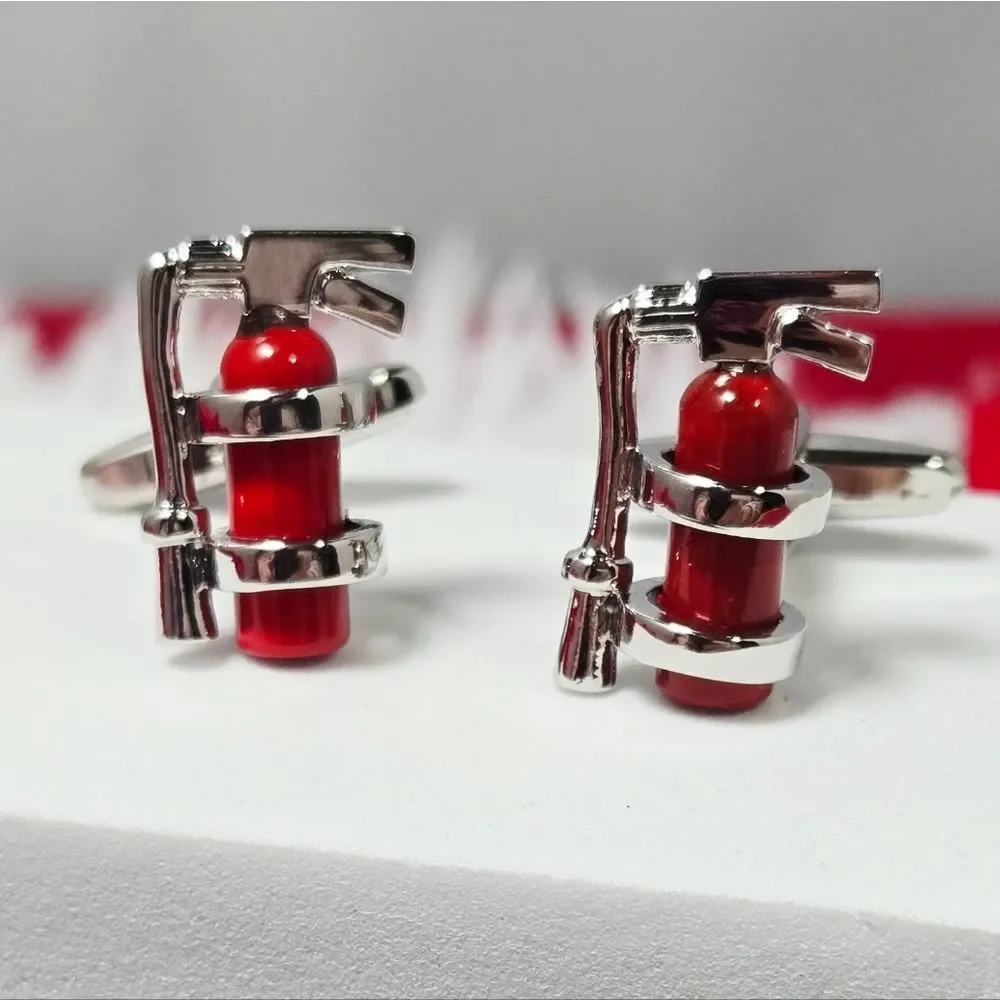 Fire Extinguisher Cufflinks Red Silver Firefighter First Responder Gift Formal